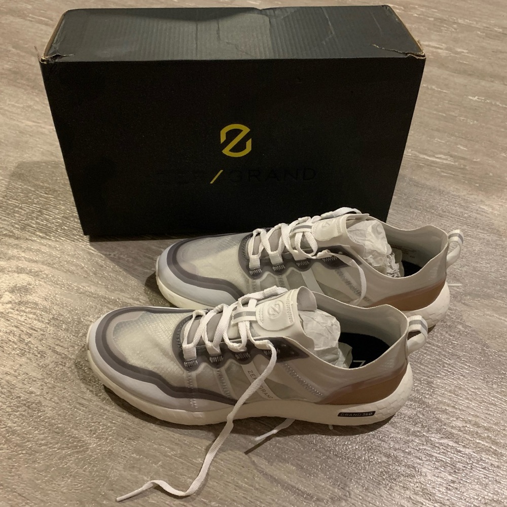 Zerogrand Outpace Cole Haan Running Shoe in White and Rose Gold Metallic